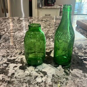 Vintage Green Mikey’s Malt Liquor Bottle (1970s) and Mubo Bottle.